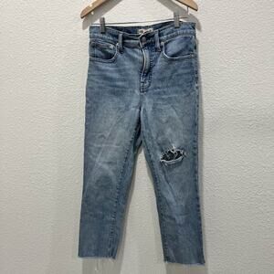 Madewell Jean Women Light Wash Distressed Raw Hem Perfect Vintage Jean 26 Petite